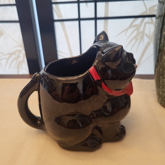 50s Shaffordshire Redware Black Cat Kitten Pitcher Creamer - Hand Decorated - Picture 4 of 6